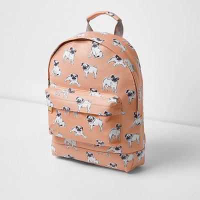 Girls pink Mi-Pac pug dog print backpack